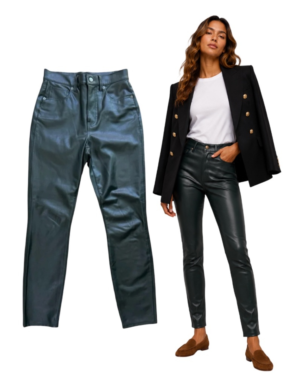 $328 Veronica Beard Debbie High Rise Skinny Vegan Leather Pants Green Sz 27